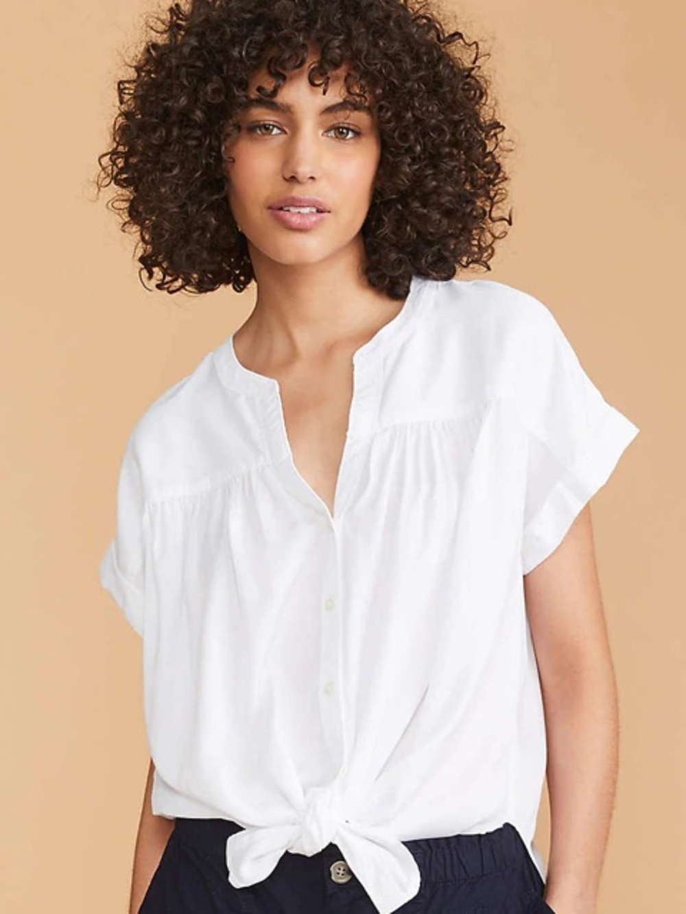 Lou & Grey for LOFT White Tencel Lyocell Popover Blouse Small Relaxed